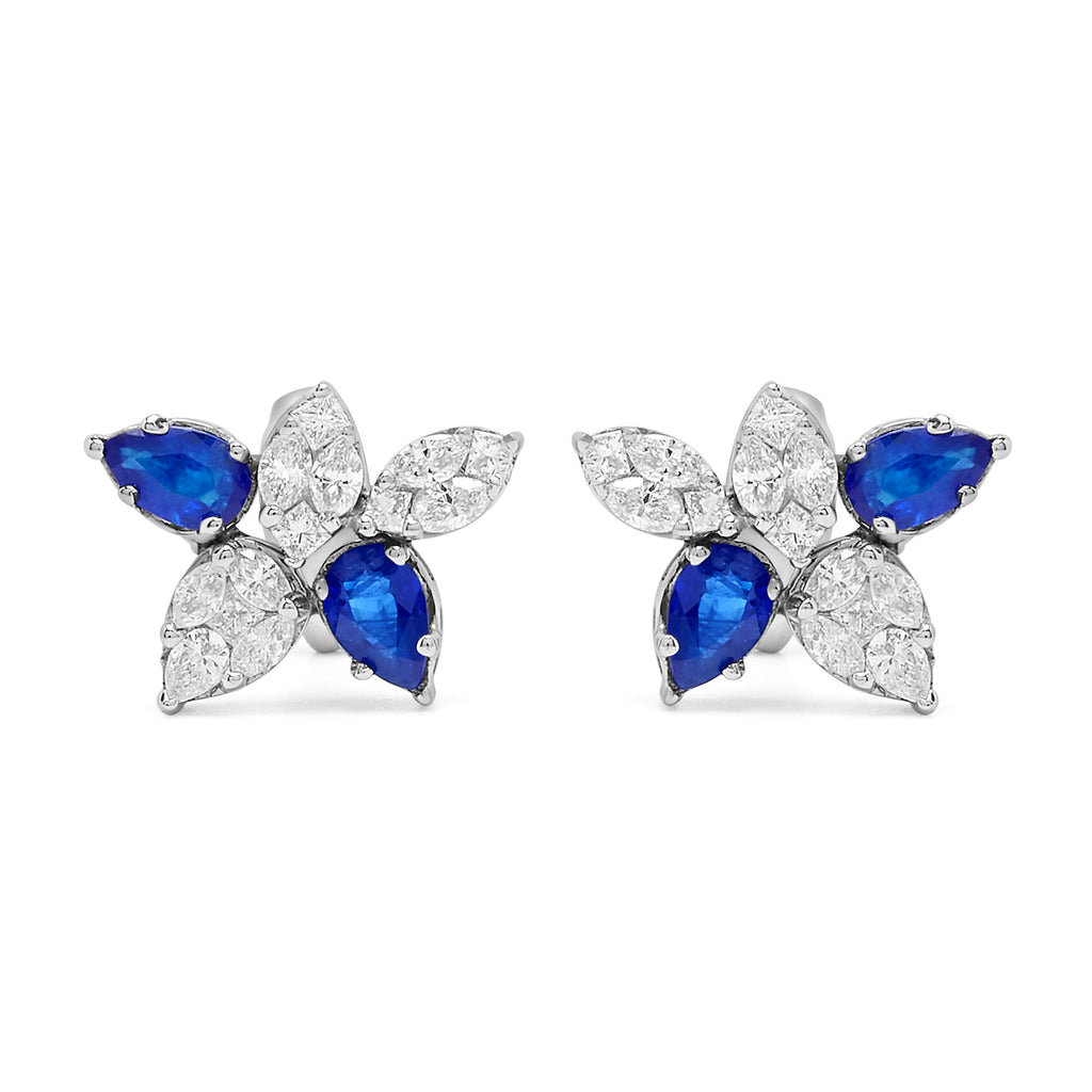 Sapphire and Diamond Cinq Cluster Earrings