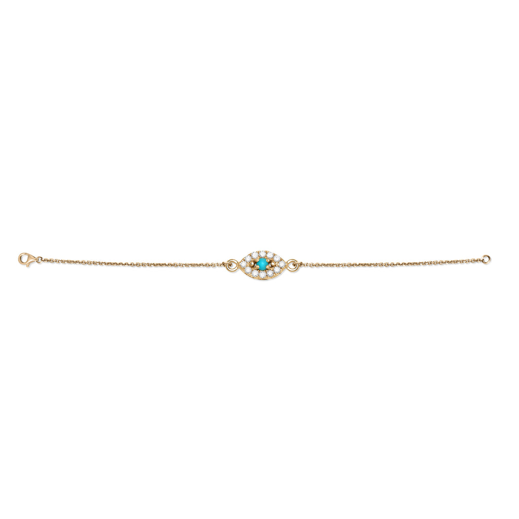 Rose Gold Diamond and Turquoise Evil Eye Bracelet