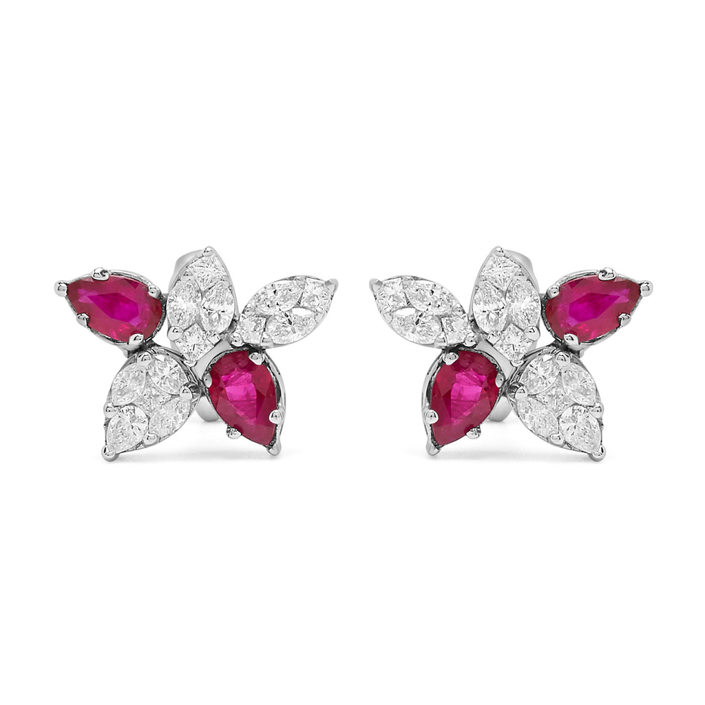 Ruby and Diamond Cinq Cluster Earrings