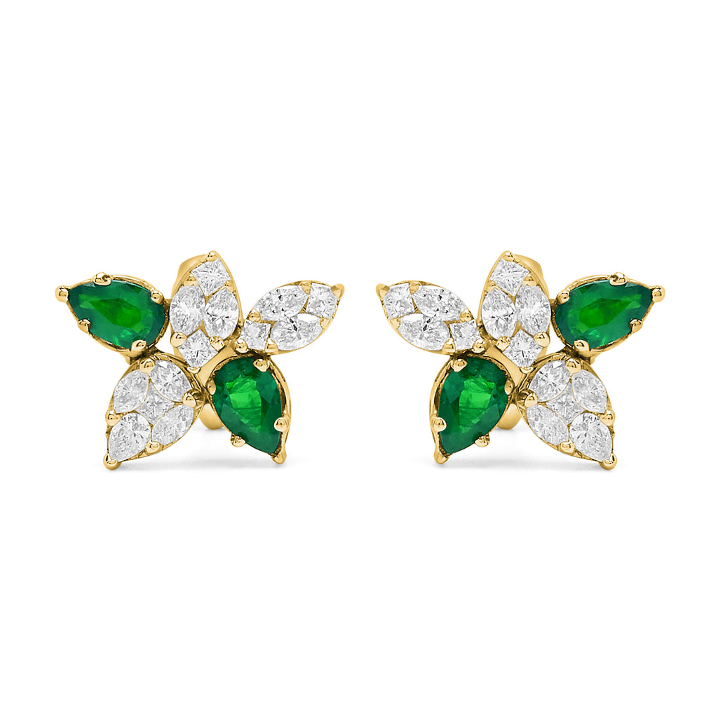 Emerald and Diamond Cinq Cluster Earrings