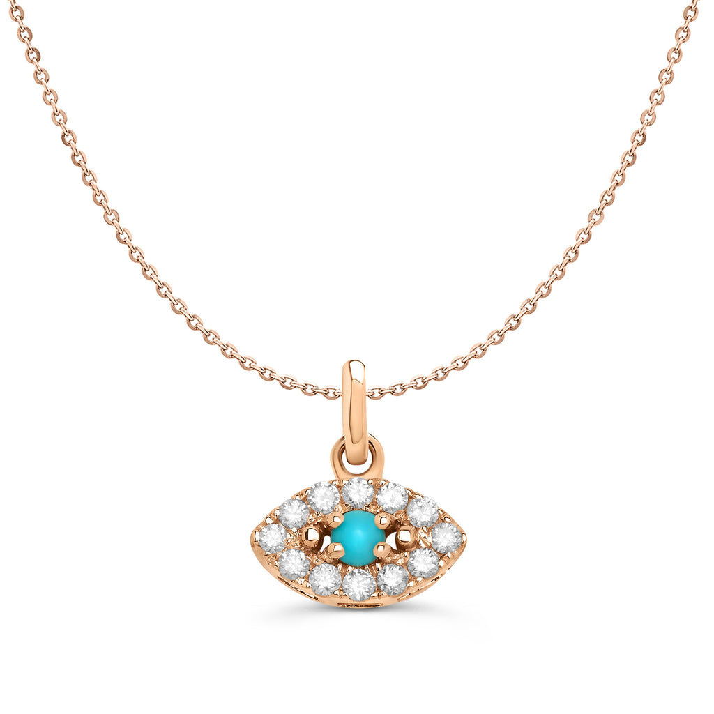 Rose Gold Diamond and Turquoise Evil Eye Necklace