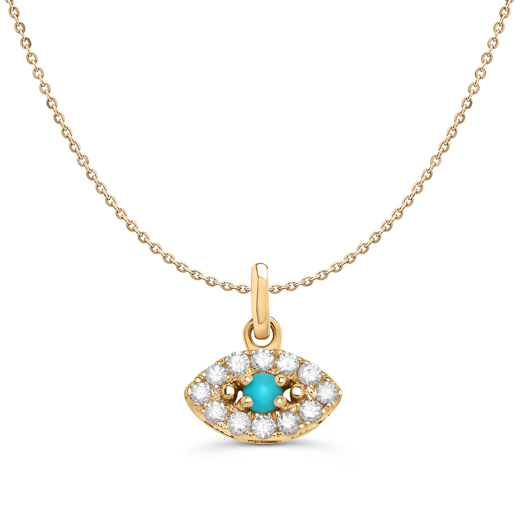 Yellow Gold Diamond and Turquoise Evil Eye Necklace